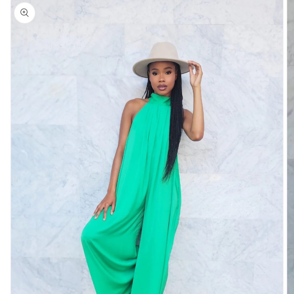 Shop Impressions Kelly Green Halter
Neck Wide Leg Jumpsuit